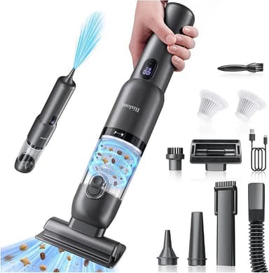Car Vacuum 4-in-1 Small Handheld Vacuum w/ 25000Pa Suction, Cordless Hand Held Vacuum Rechargeable w/ Power Display, Portable Cordless Mini Car Vacuum with Led Light for Car Home Office Desk Keyboard