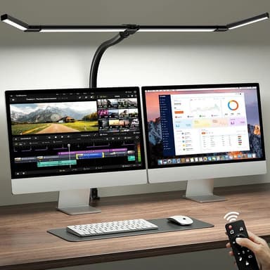 ONEMIX 42" Desk Lamp for Home Office with Clamp, 1800LM 4-Panel LED Light 5 Colors & 5 Brightness Levels, Flexible Gooseneck, Focused/Wide Lighting, Flicker-Free for Dual Monitors, Study & Workbench