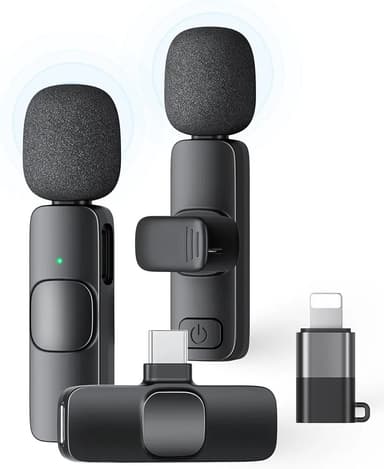 2 Pack Wireless Lavalier Microphone for iPhone iPad and Android Phone, Lapel Mic Plug and Play Wireless Mic Noise Reduction Mini Microphone for Video Recording Interview Podcast Vlog YouTube Tiktok